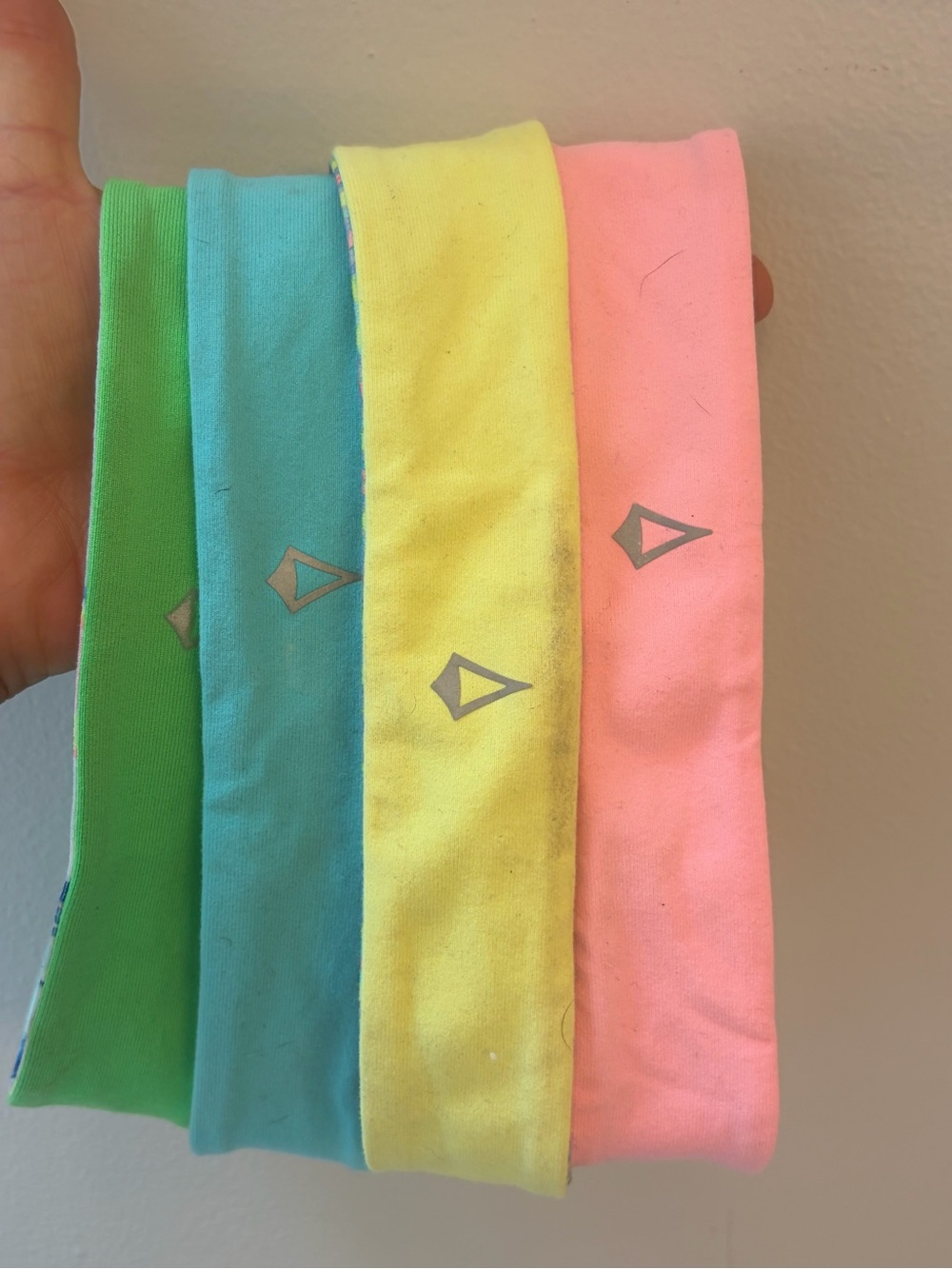 Kids Stretchy Reflective Logo Headbands - reversible Aviva set of four